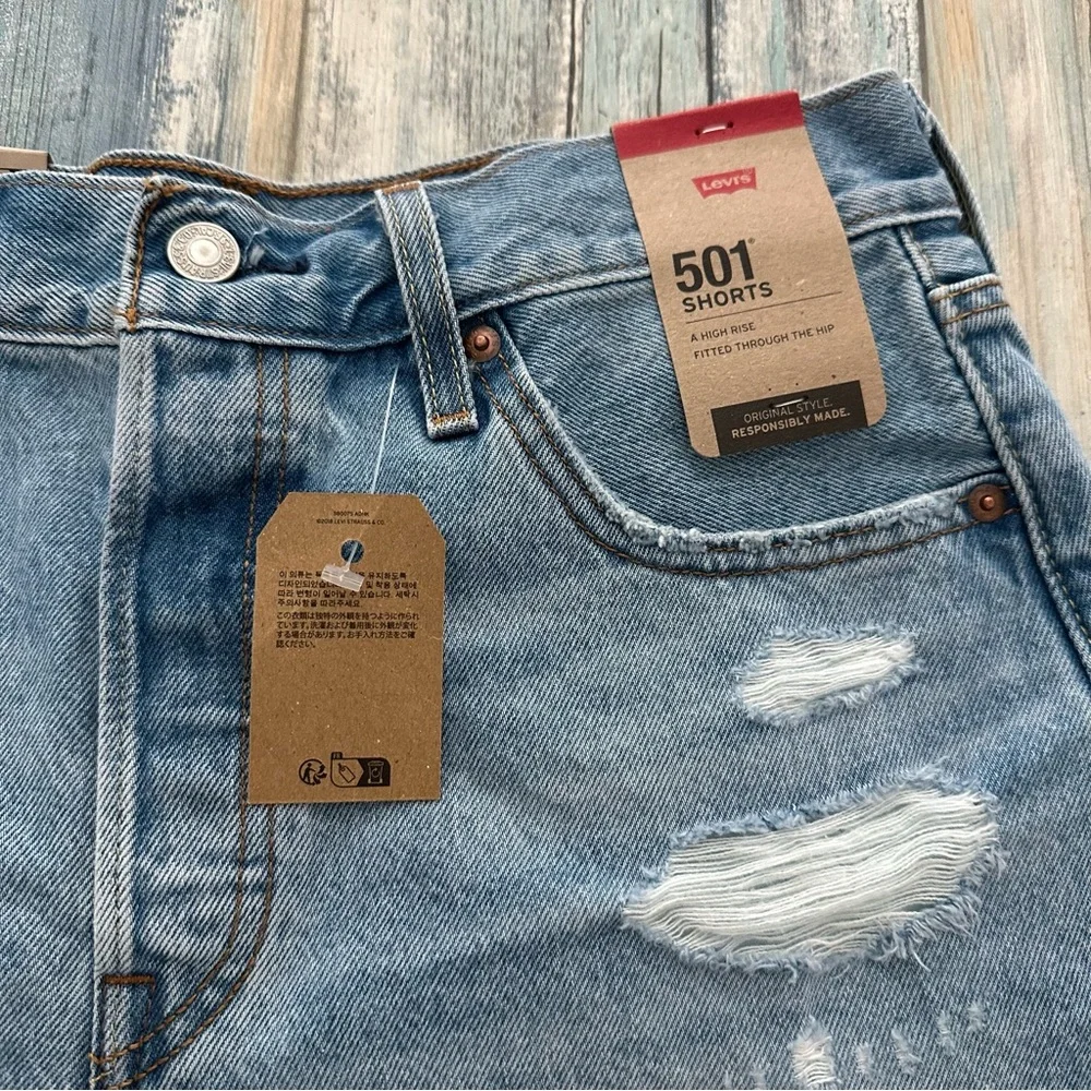 Levi's 501 Shorts Women’s 29 High Rise Distressed Cut Off Denim 56327 Blue NEW - Picture 5 of 11